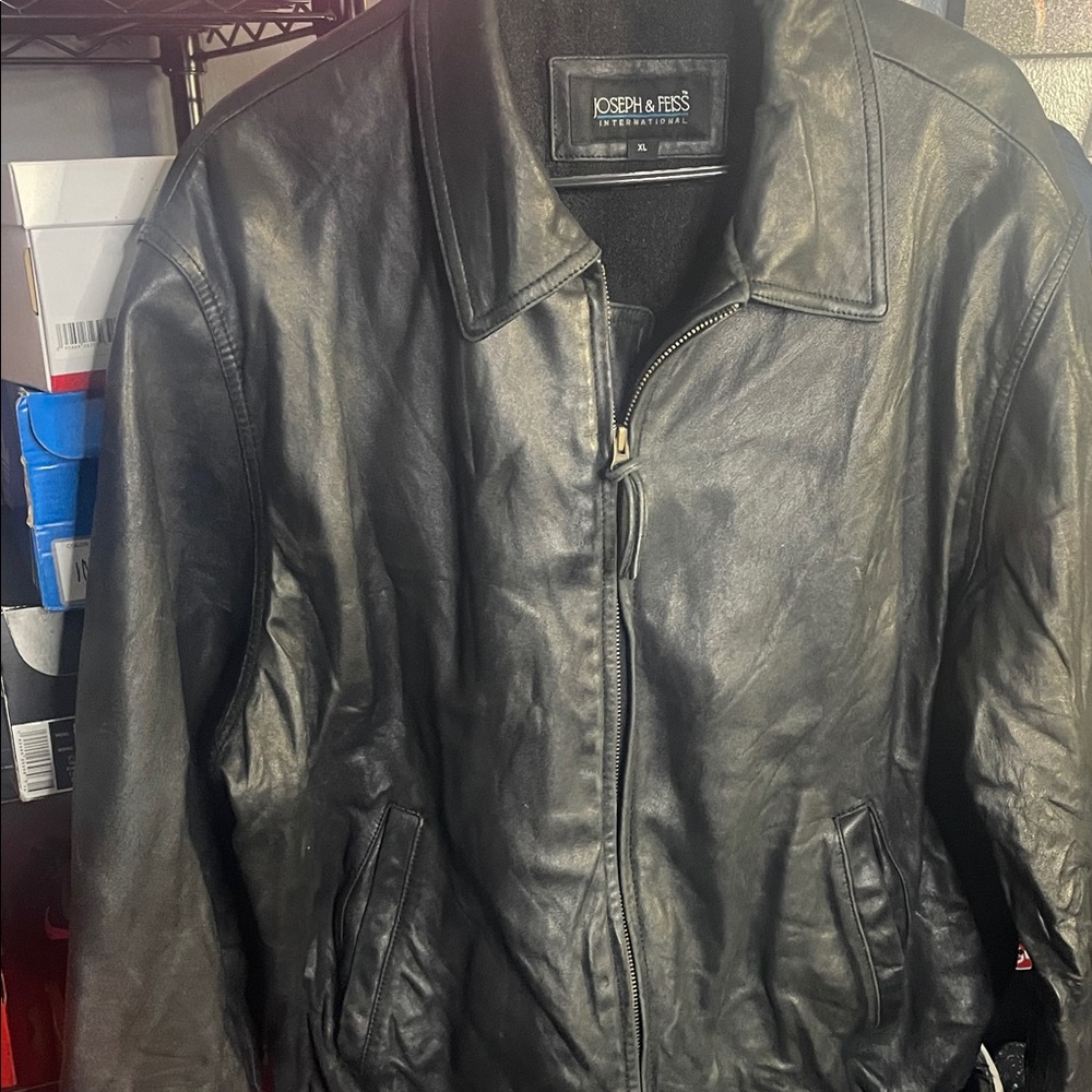 Joseph & Feiss Classic Black Leather Bomber Jacket